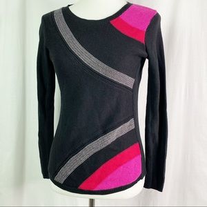 NIC+ZOE Inner Circle Sweater Black Pink Colorblock Sweater Sm